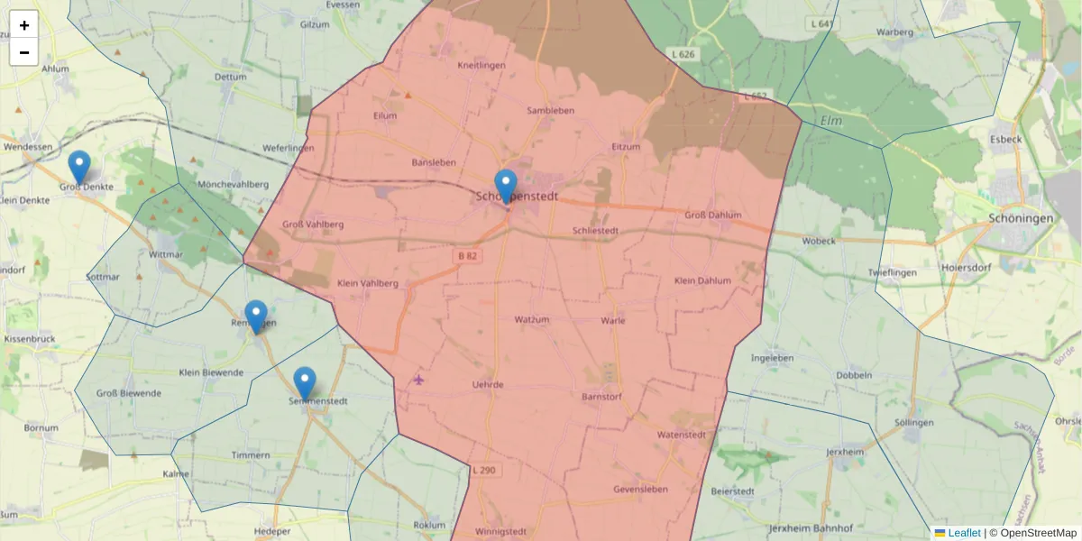Karte des Postleitzahlen Bereichs  und der umliegenden Postleitzahlen in Deutschland