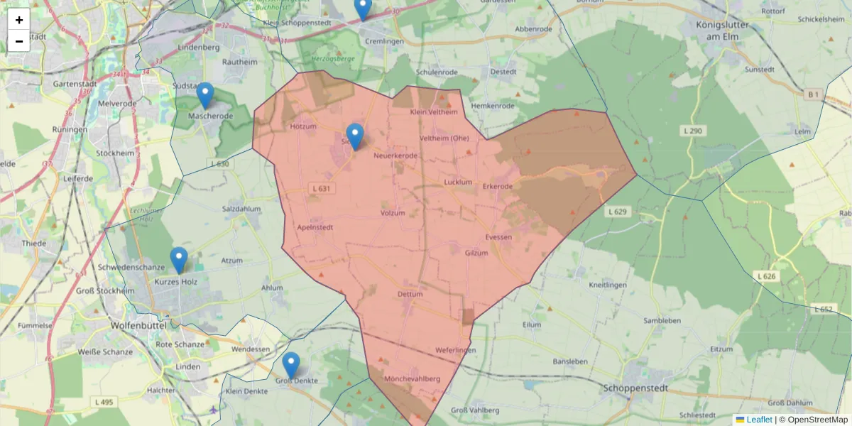 Karte des Postleitzahlen Bereichs  und der umliegenden Postleitzahlen in Deutschland
