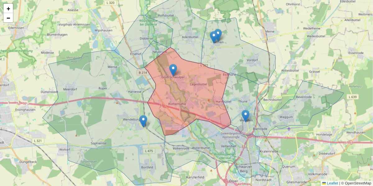 Karte des Postleitzahlen Bereichs  und der umliegenden Postleitzahlen in Deutschland