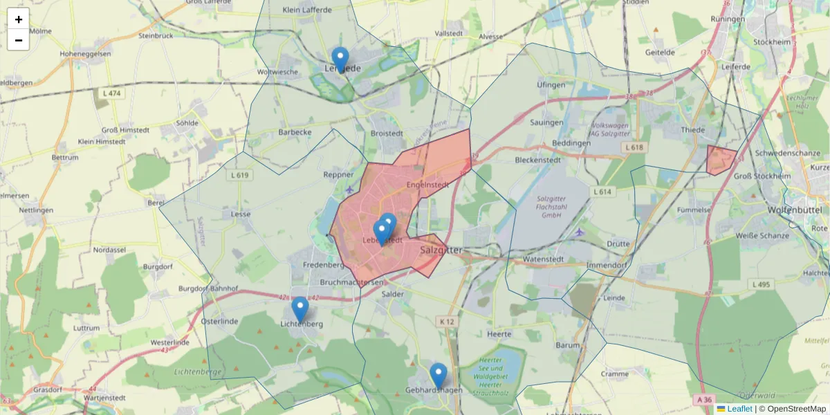Karte des Postleitzahlen Bereichs  und der umliegenden Postleitzahlen in Deutschland