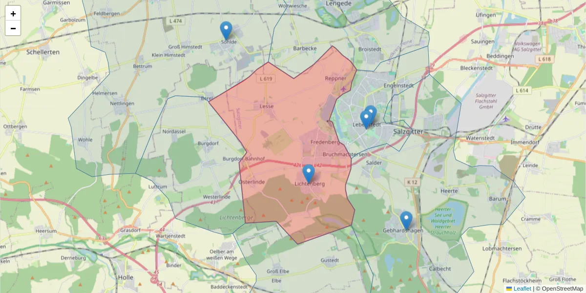 Karte des Postleitzahlen Bereichs  und der umliegenden Postleitzahlen in Deutschland