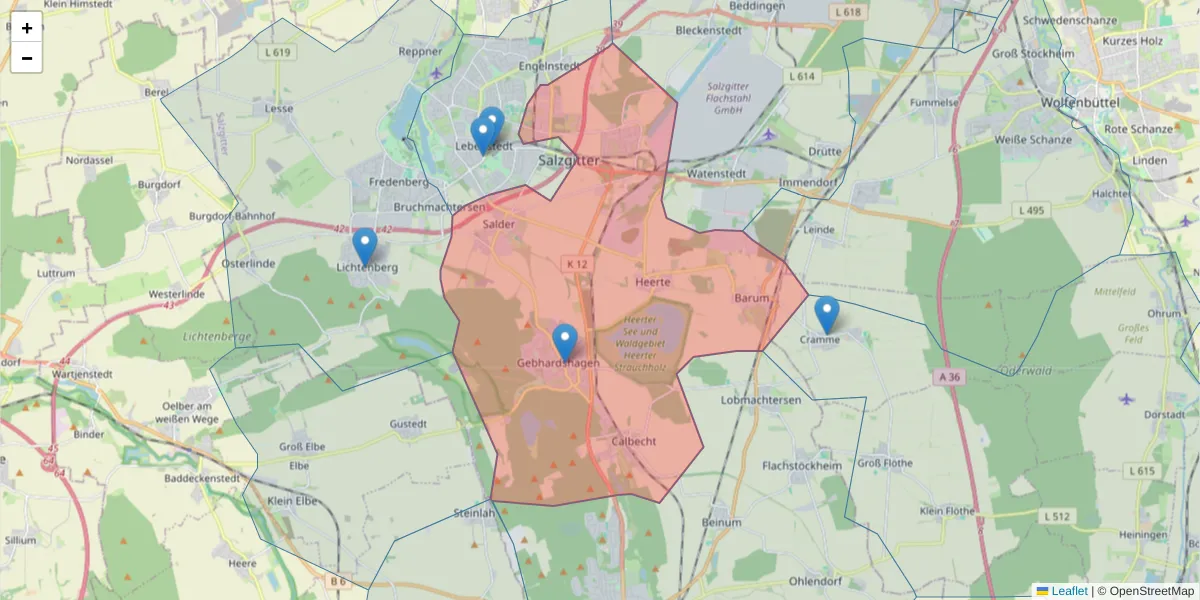 Karte des Postleitzahlen Bereichs  und der umliegenden Postleitzahlen in Deutschland