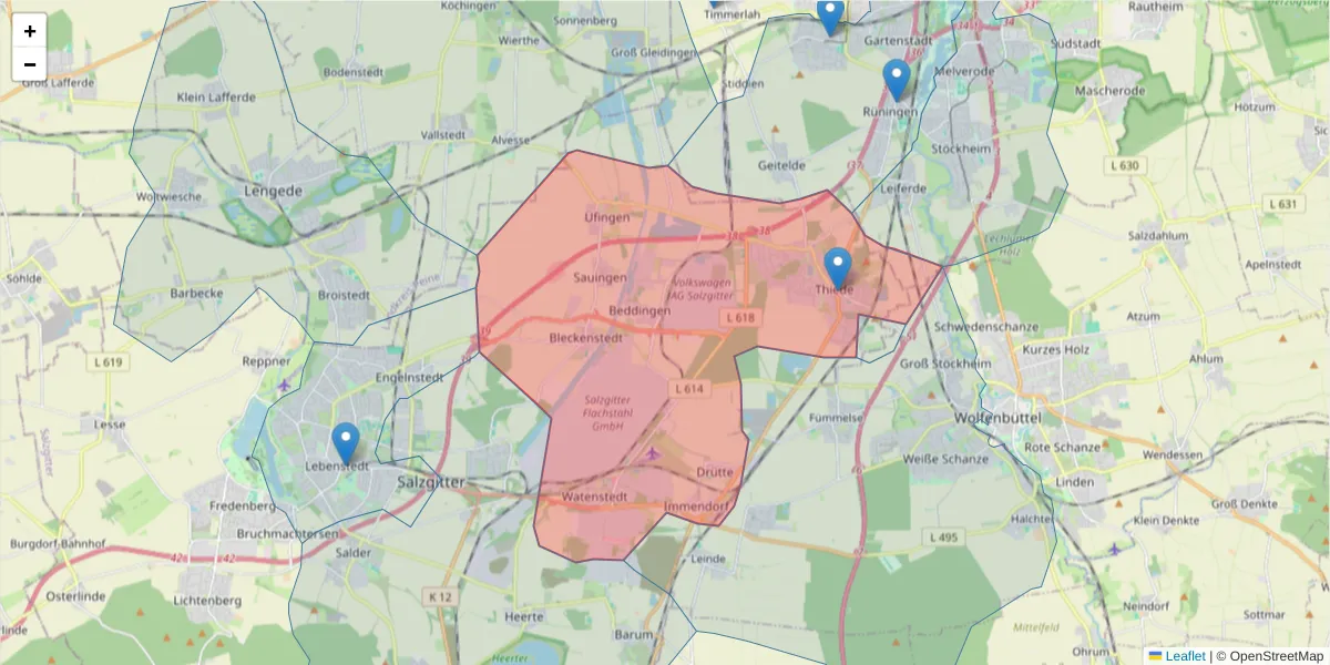 Karte des Postleitzahlen Bereichs  und der umliegenden Postleitzahlen in Deutschland