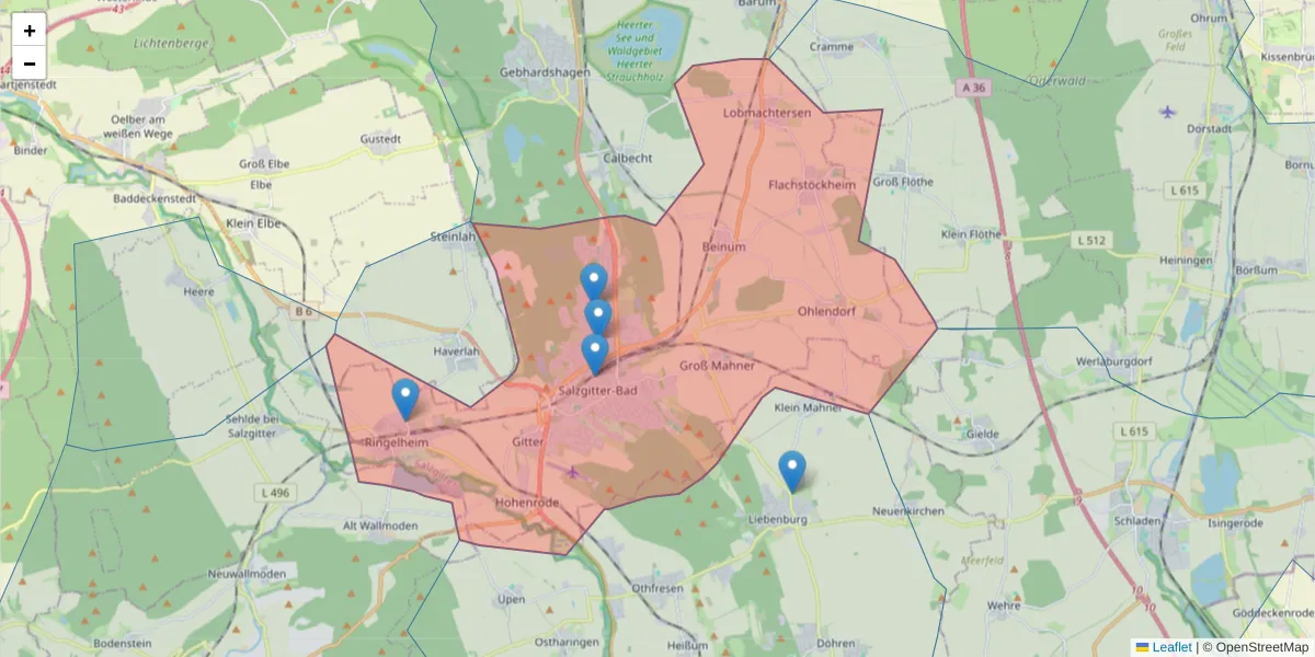 Karte des Postleitzahlen Bereichs  und der umliegenden Postleitzahlen in Deutschland