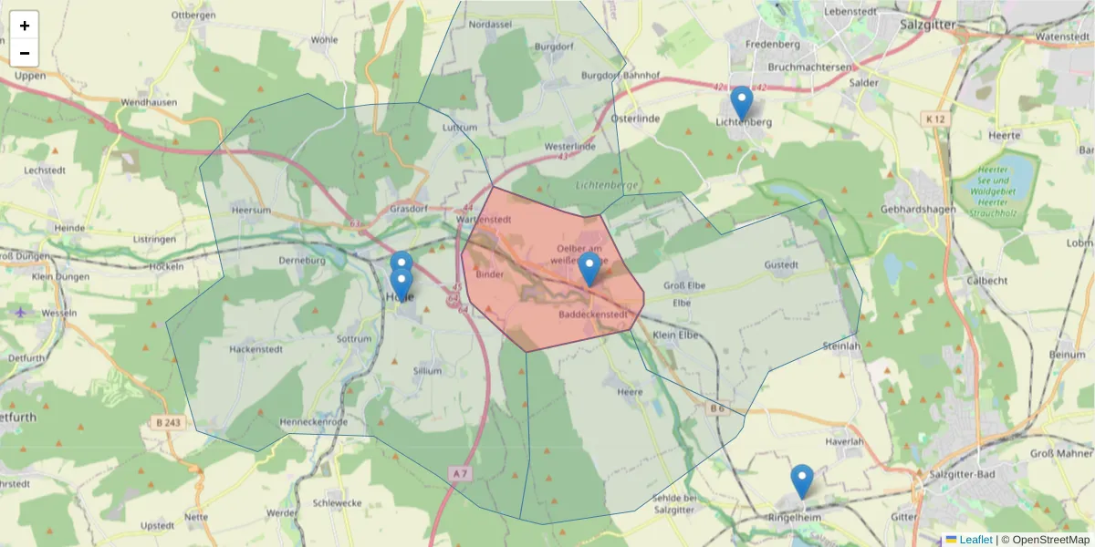 Karte des Postleitzahlen Bereichs  und der umliegenden Postleitzahlen in Deutschland