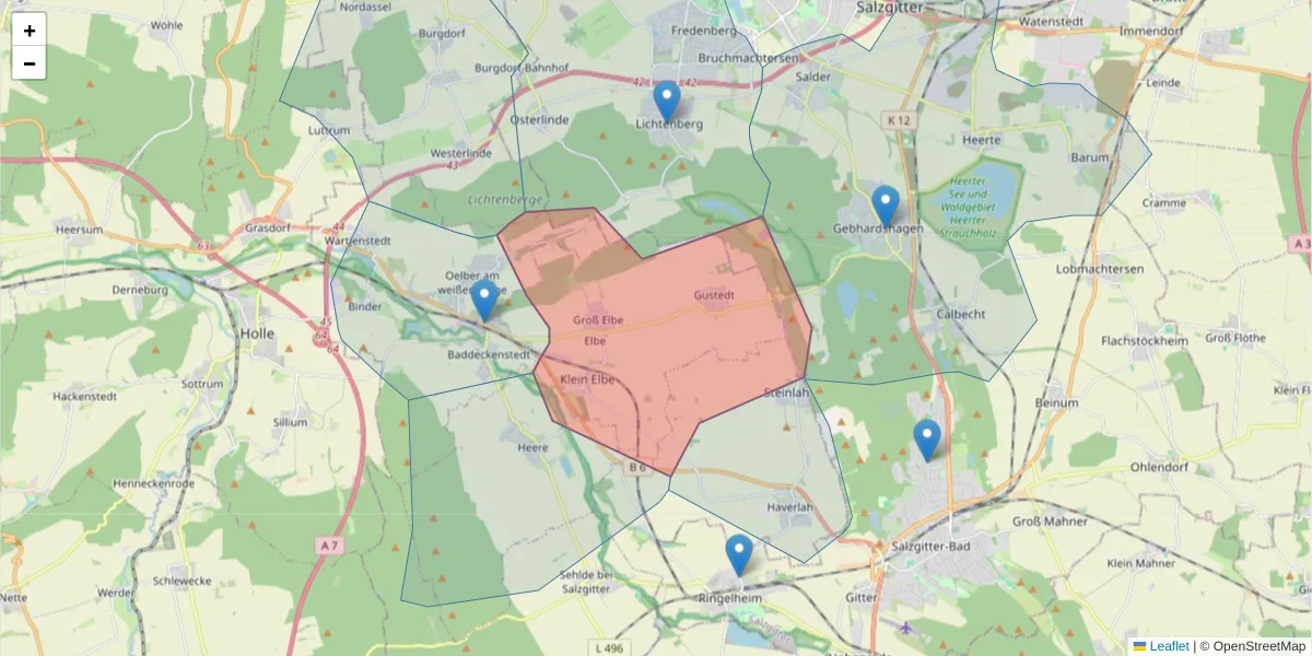 Karte des Postleitzahlen Bereichs  und der umliegenden Postleitzahlen in Deutschland