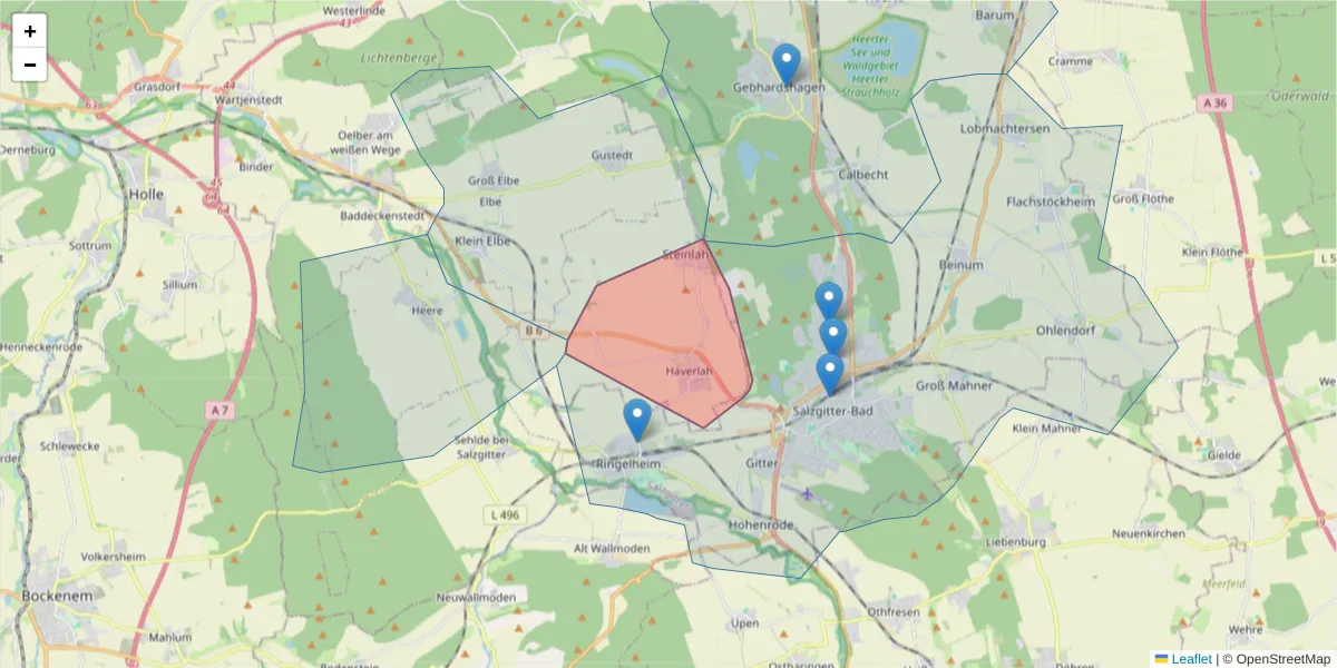 Karte des Postleitzahlen Bereichs  und der umliegenden Postleitzahlen in Deutschland