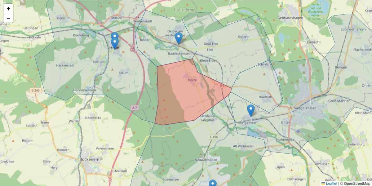 Karte des Postleitzahlen Bereichs  und der umliegenden Postleitzahlen in Deutschland