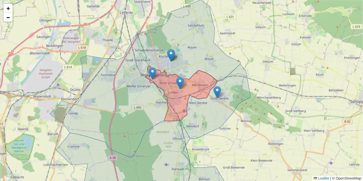 Karte des Postleitzahlen Bereichs  und der umliegenden Postleitzahlen in Deutschland