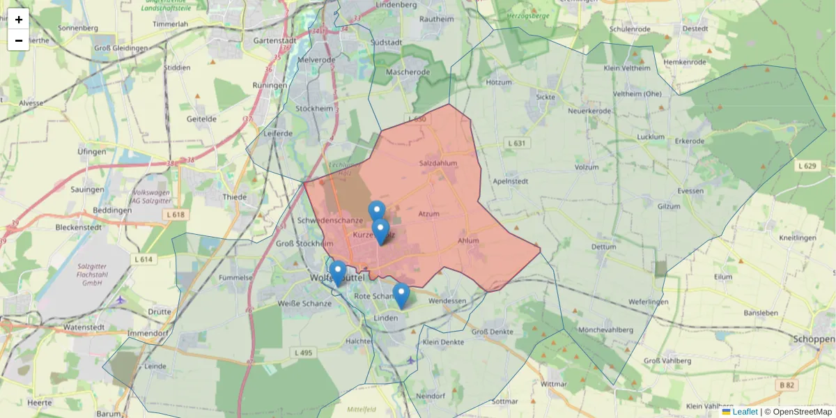 Karte des Postleitzahlen Bereichs  und der umliegenden Postleitzahlen in Deutschland