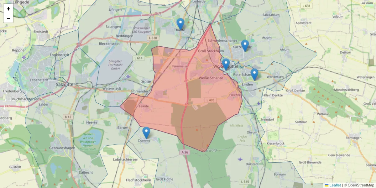 Karte des Postleitzahlen Bereichs  und der umliegenden Postleitzahlen in Deutschland