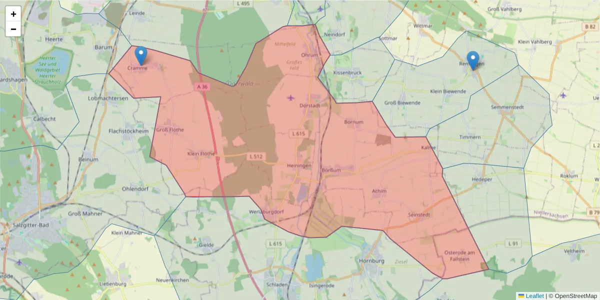 Karte des Postleitzahlen Bereichs  und der umliegenden Postleitzahlen in Deutschland