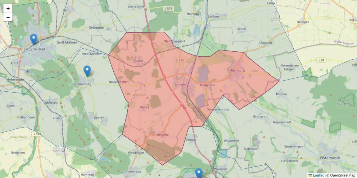 Karte des Postleitzahlen Bereichs  und der umliegenden Postleitzahlen in Deutschland