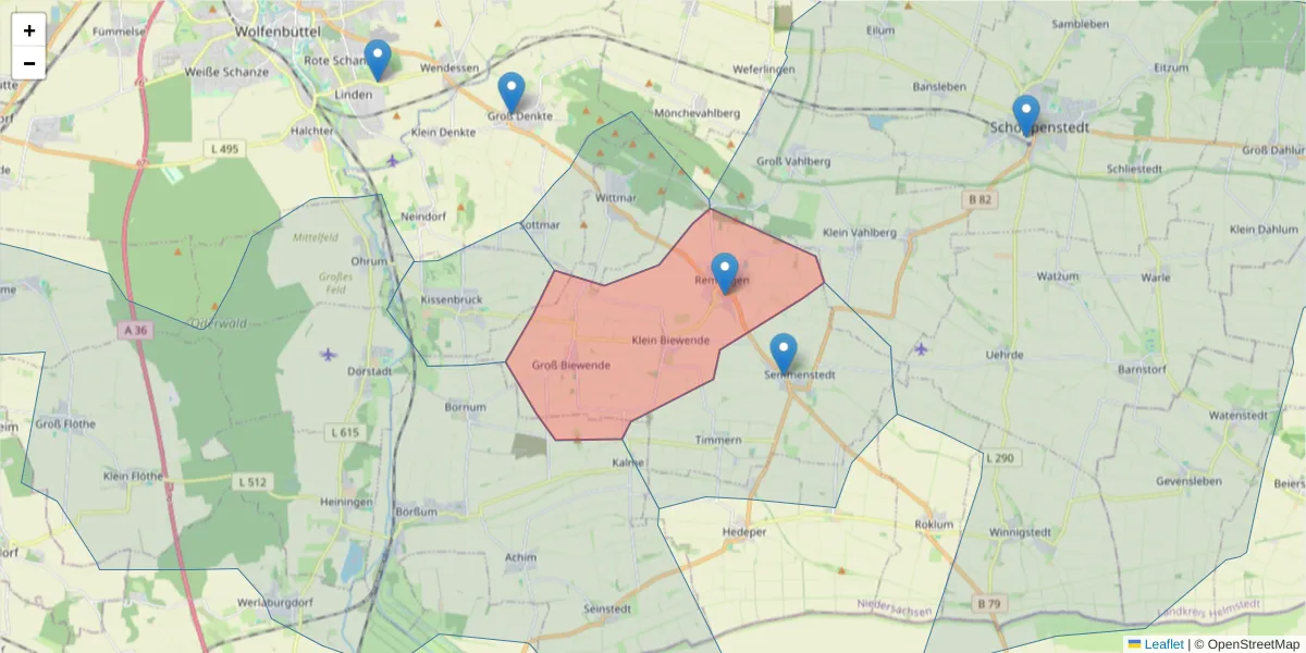 Karte des Postleitzahlen Bereichs  und der umliegenden Postleitzahlen in Deutschland