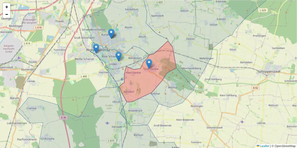 Karte des Postleitzahlen Bereichs  und der umliegenden Postleitzahlen in Deutschland
