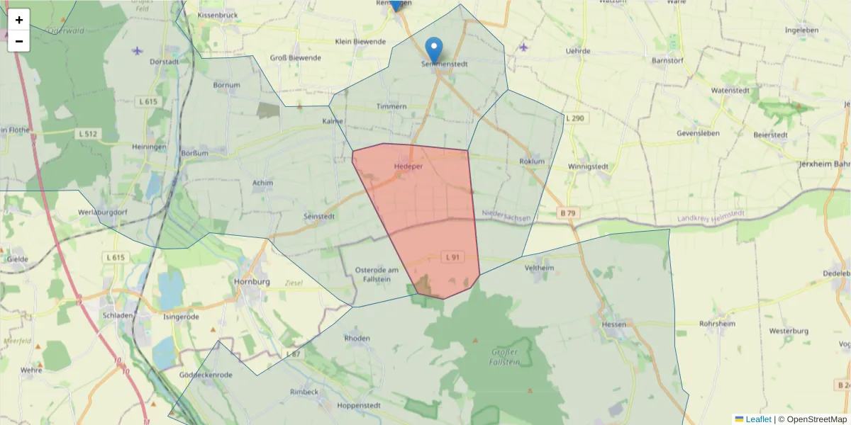 Karte des Postleitzahlen Bereichs  und der umliegenden Postleitzahlen in Deutschland