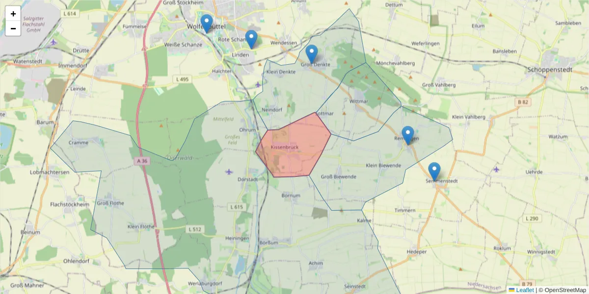 Karte des Postleitzahlen Bereichs  und der umliegenden Postleitzahlen in Deutschland