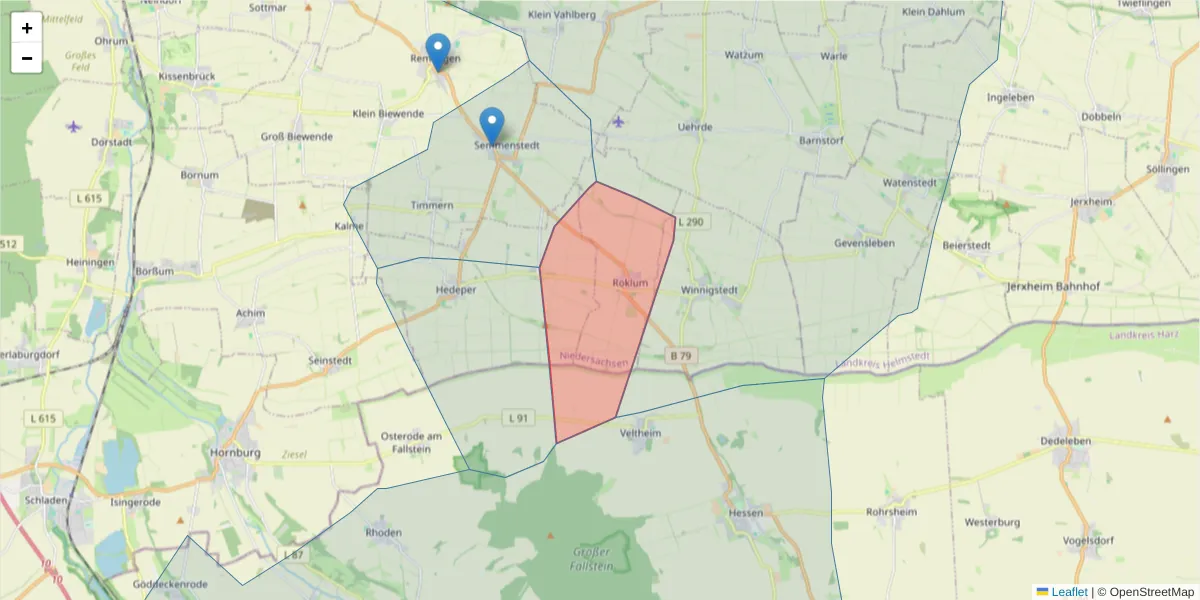 Karte des Postleitzahlen Bereichs  und der umliegenden Postleitzahlen in Deutschland