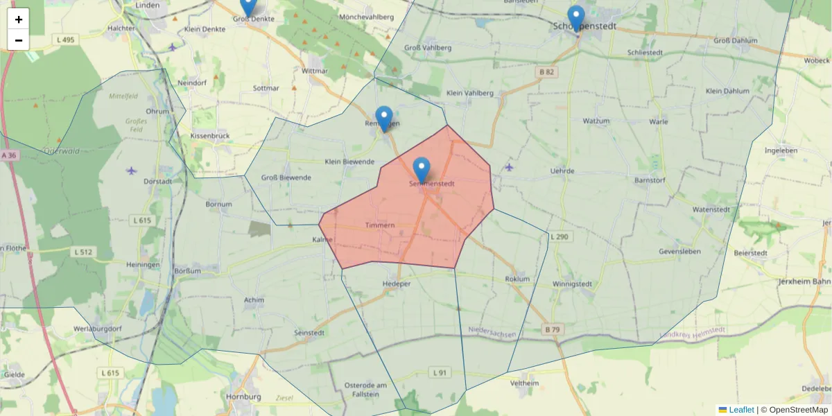 Karte des Postleitzahlen Bereichs  und der umliegenden Postleitzahlen in Deutschland