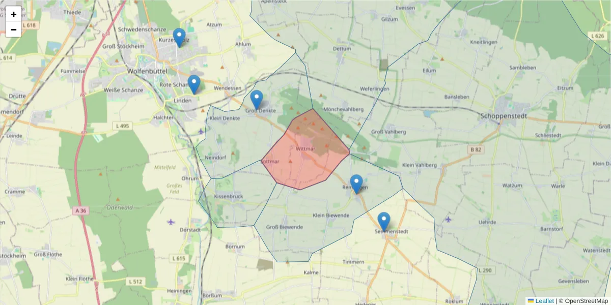 Karte des Postleitzahlen Bereichs  und der umliegenden Postleitzahlen in Deutschland
