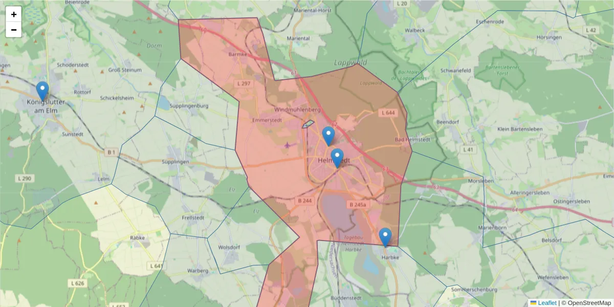 Karte des Postleitzahlen Bereichs  und der umliegenden Postleitzahlen in Deutschland