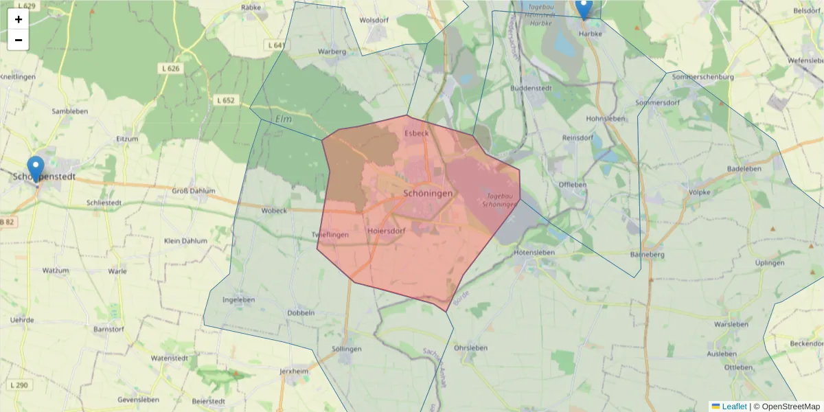 Karte des Postleitzahlen Bereichs  und der umliegenden Postleitzahlen in Deutschland