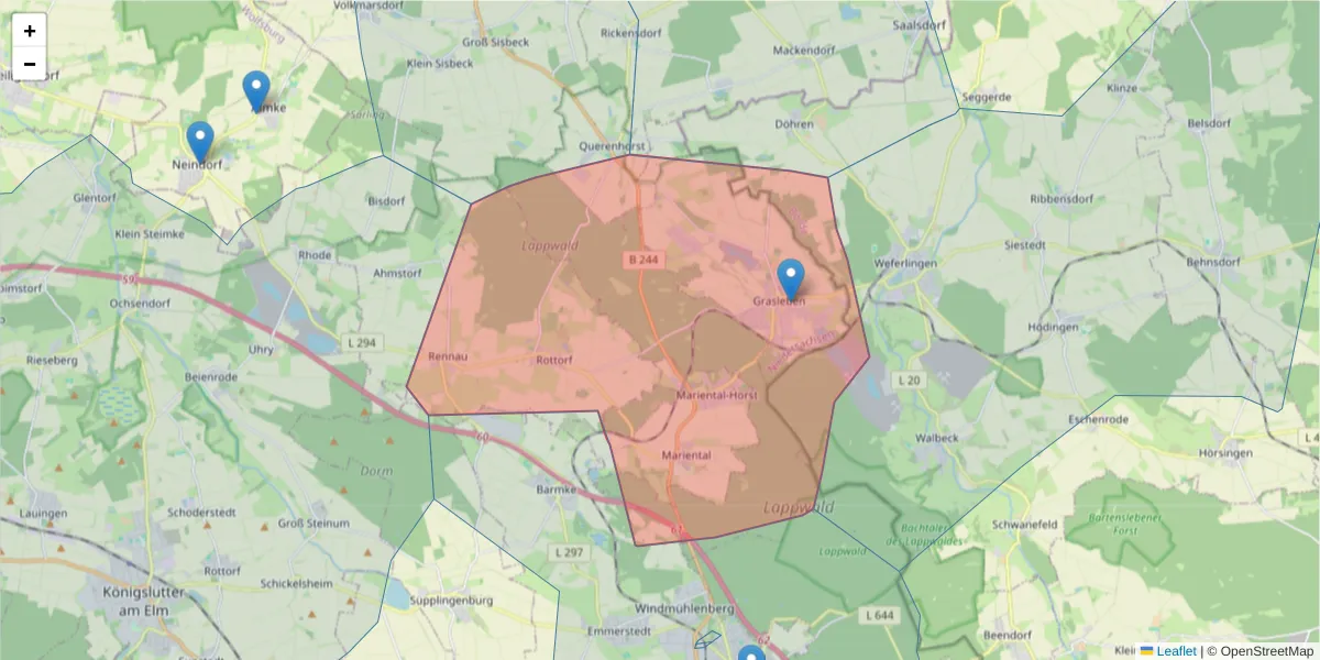 Karte des Postleitzahlen Bereichs  und der umliegenden Postleitzahlen in Deutschland