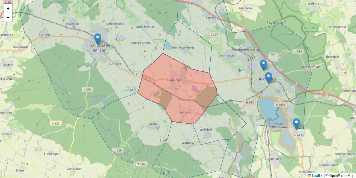 Karte des Postleitzahlen Bereichs  und der umliegenden Postleitzahlen in Deutschland