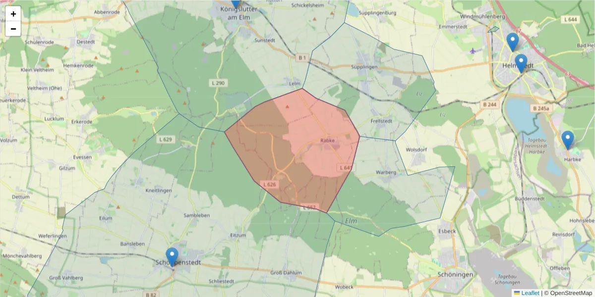Karte des Postleitzahlen Bereichs  und der umliegenden Postleitzahlen in Deutschland