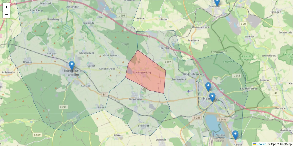 Karte des Postleitzahlen Bereichs  und der umliegenden Postleitzahlen in Deutschland