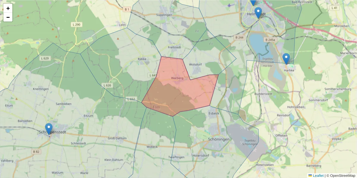 Karte des Postleitzahlen Bereichs  und der umliegenden Postleitzahlen in Deutschland