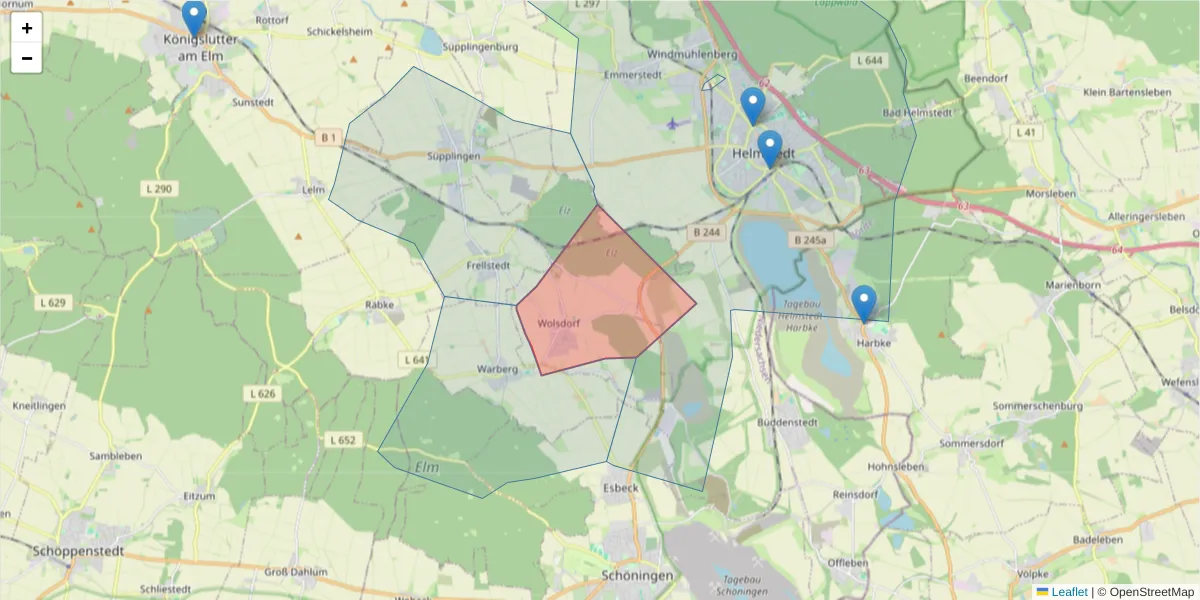 Karte des Postleitzahlen Bereichs  und der umliegenden Postleitzahlen in Deutschland