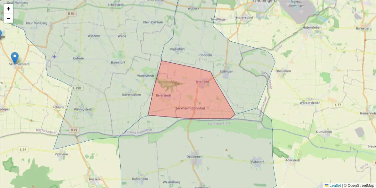 Karte des Postleitzahlen Bereichs  und der umliegenden Postleitzahlen in Deutschland