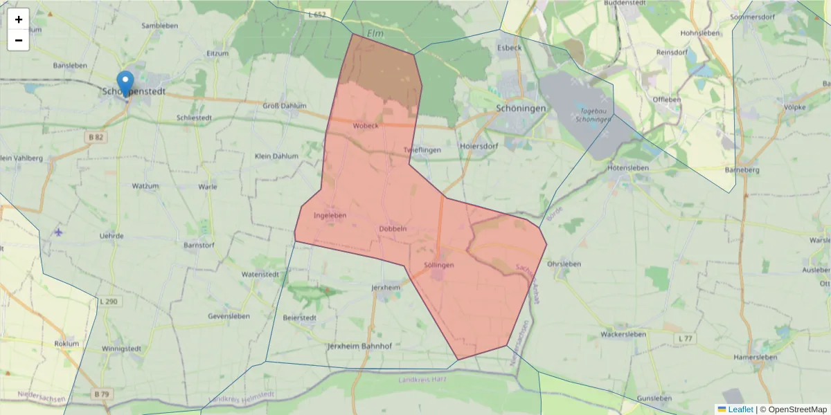 Karte des Postleitzahlen Bereichs  und der umliegenden Postleitzahlen in Deutschland