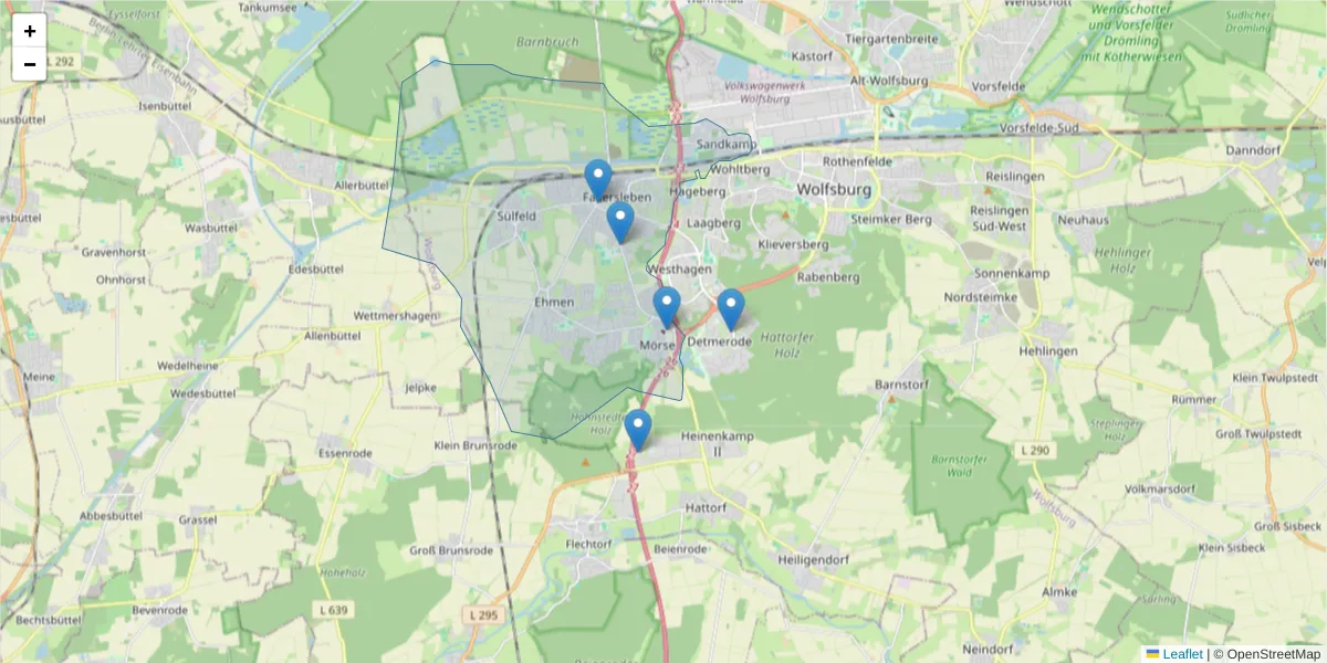 Karte des Postleitzahlen Bereichs  und der umliegenden Postleitzahlen in Deutschland