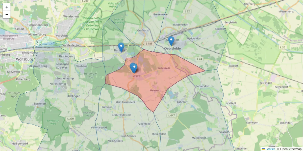 Karte des Postleitzahlen Bereichs  und der umliegenden Postleitzahlen in Deutschland