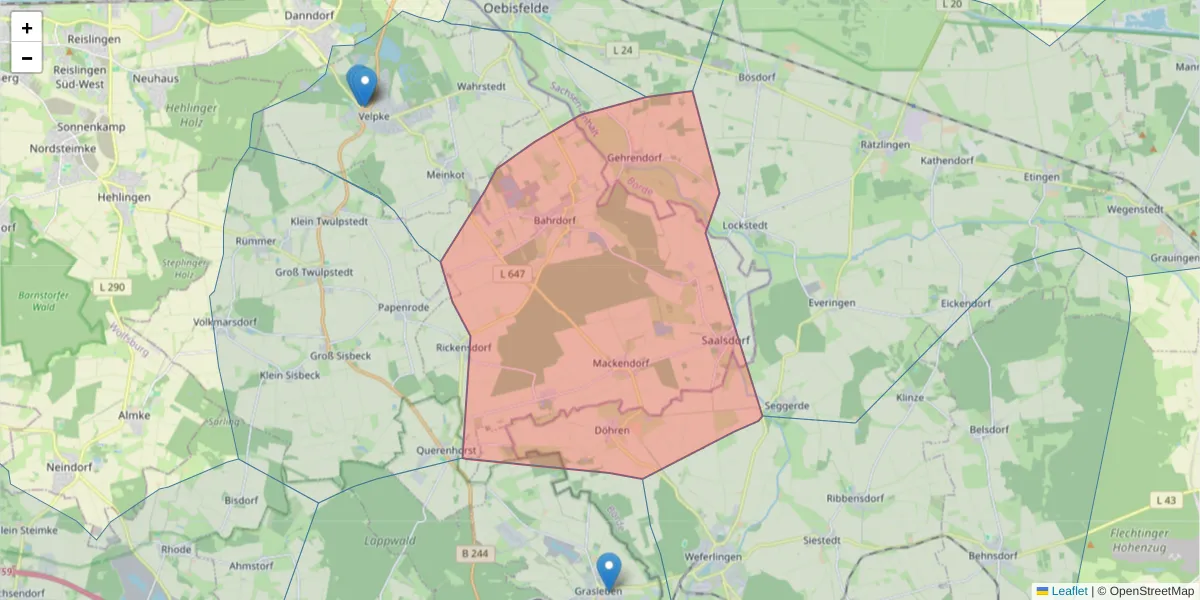 Karte des Postleitzahlen Bereichs  und der umliegenden Postleitzahlen in Deutschland