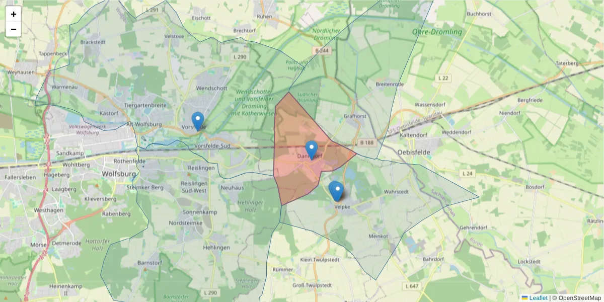 Karte des Postleitzahlen Bereichs  und der umliegenden Postleitzahlen in Deutschland