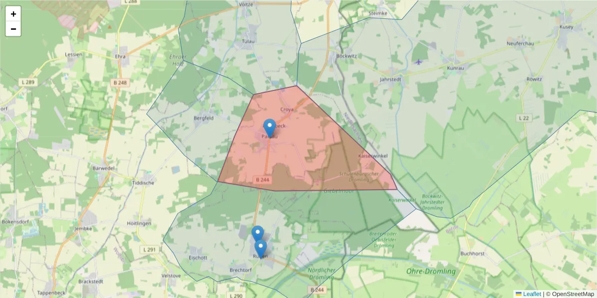Karte des Postleitzahlen Bereichs  und der umliegenden Postleitzahlen in Deutschland