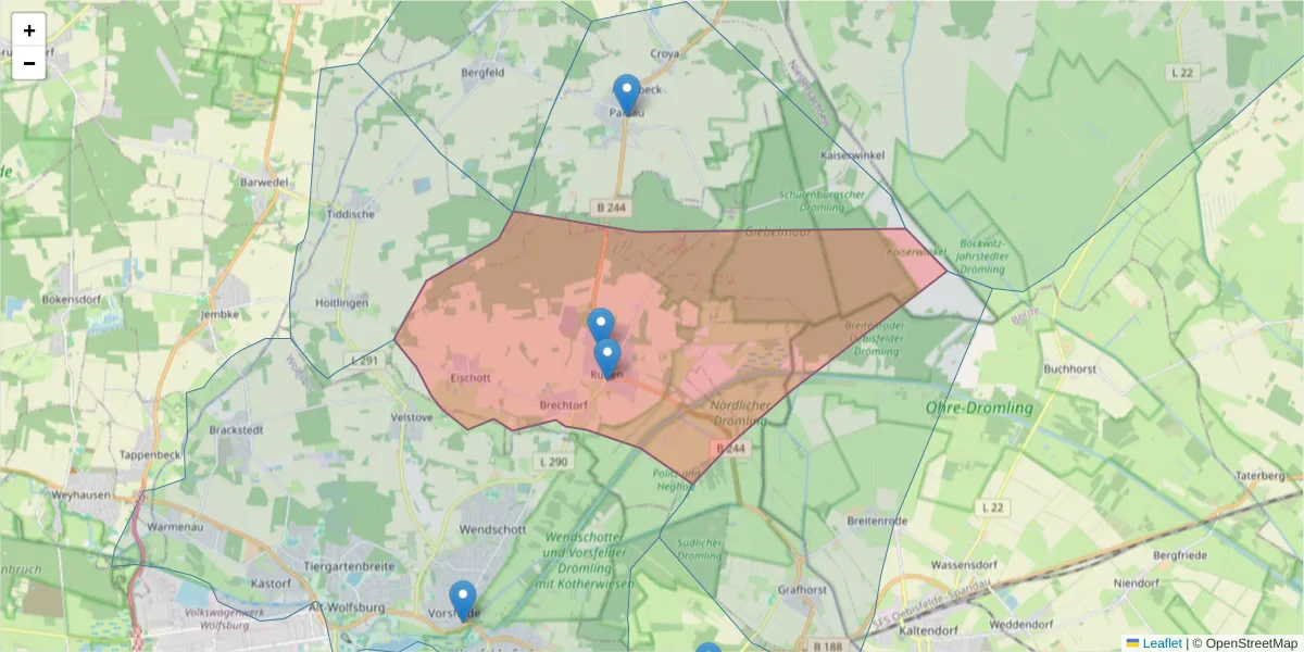 Karte des Postleitzahlen Bereichs  und der umliegenden Postleitzahlen in Deutschland