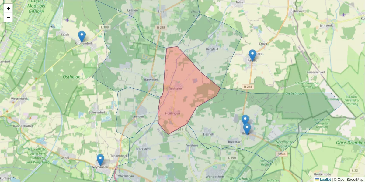 Karte des Postleitzahlen Bereichs  und der umliegenden Postleitzahlen in Deutschland