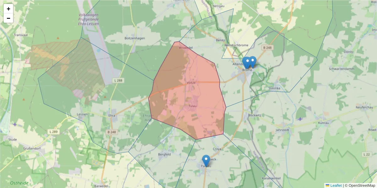 Karte des Postleitzahlen Bereichs  und der umliegenden Postleitzahlen in Deutschland