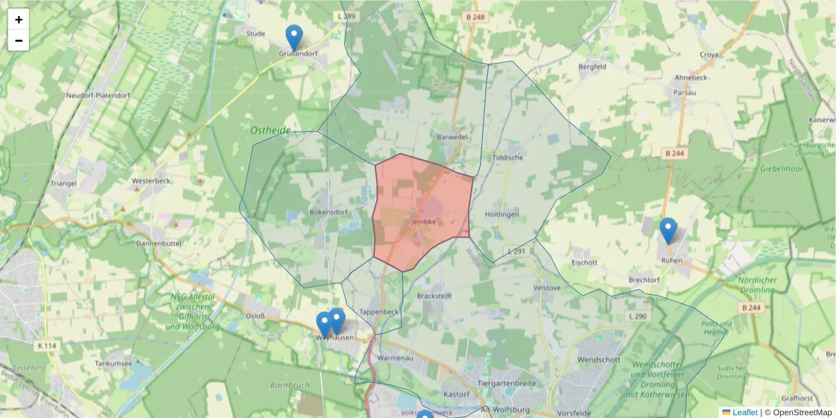 Karte des Postleitzahlen Bereichs  und der umliegenden Postleitzahlen in Deutschland