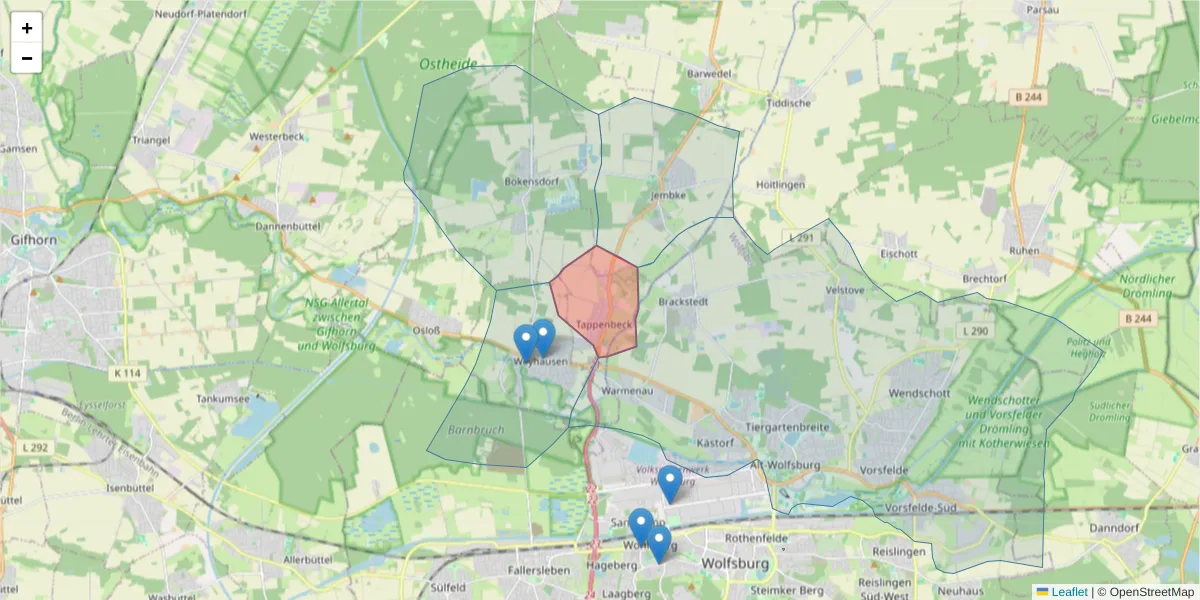 Karte des Postleitzahlen Bereichs  und der umliegenden Postleitzahlen in Deutschland