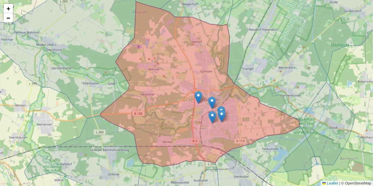 Karte des Postleitzahlen Bereichs  und der umliegenden Postleitzahlen in Deutschland