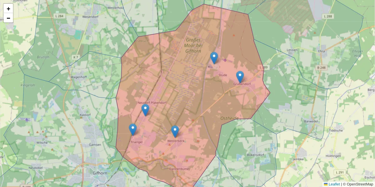 Karte des Postleitzahlen Bereichs  und der umliegenden Postleitzahlen in Deutschland