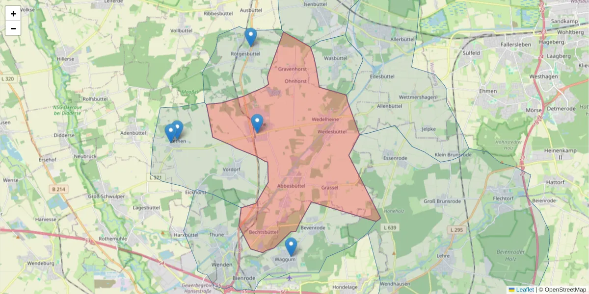 Karte des Postleitzahlen Bereichs  und der umliegenden Postleitzahlen in Deutschland