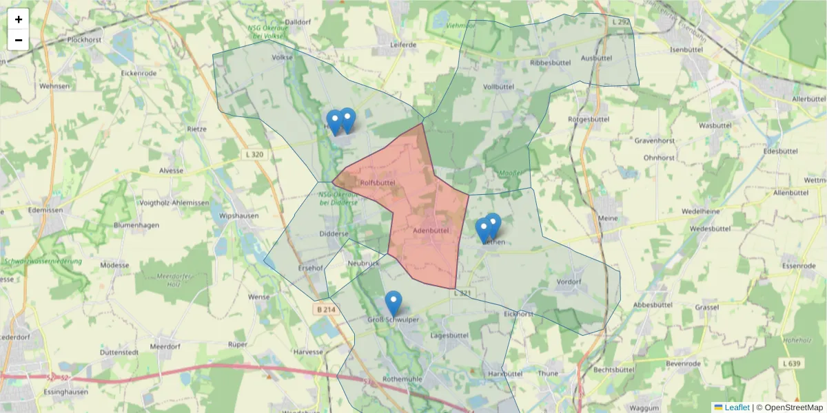 Karte des Postleitzahlen Bereichs  und der umliegenden Postleitzahlen in Deutschland