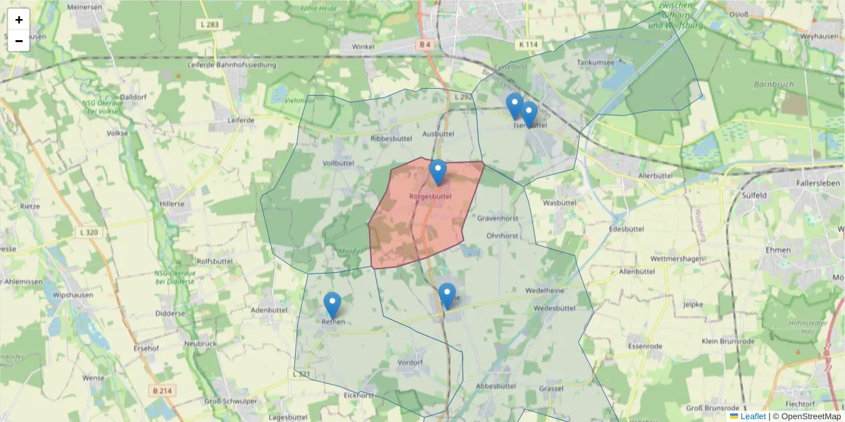 Karte des Postleitzahlen Bereichs  und der umliegenden Postleitzahlen in Deutschland