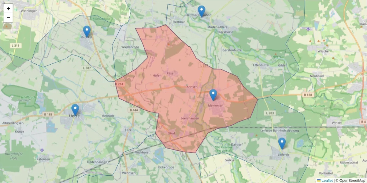 Karte des Postleitzahlen Bereichs  und der umliegenden Postleitzahlen in Deutschland